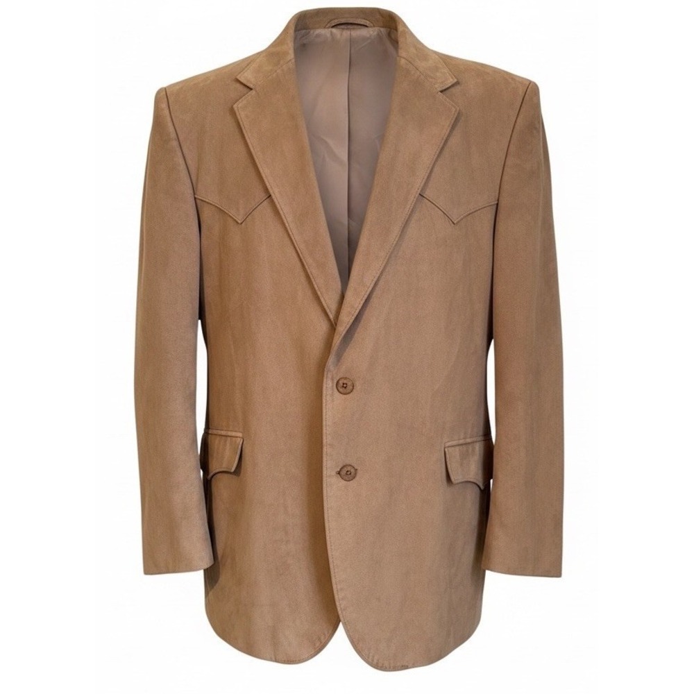 Circle S Blazer Mens Sz 48R Faux Suede Polyester Western Jacket Sport Coat Brown